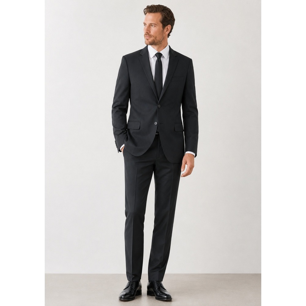 Chaps Suit Mens 40R‎ Black Wool Blend 2-Button Solid Classic Formal Career